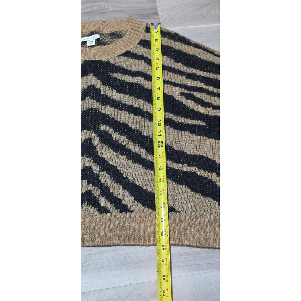 American Eagle Zebra Sweater Animal Print Cropped Knit Pullover Medium Tan Black - Picture 4 of 6